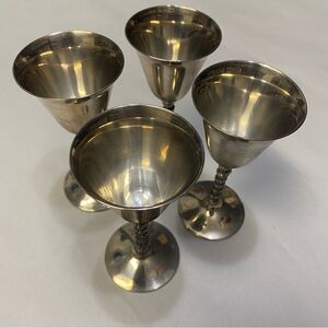 Antique Vintage Valero Wine Goblets Spain Set of 4 Silver Plated Twisted Stem